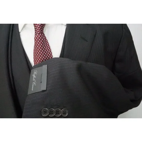Raffaele Caruso Charcoal Striped Loro Piana 3Pc Suit Jacket Pants Vest 44R NEW